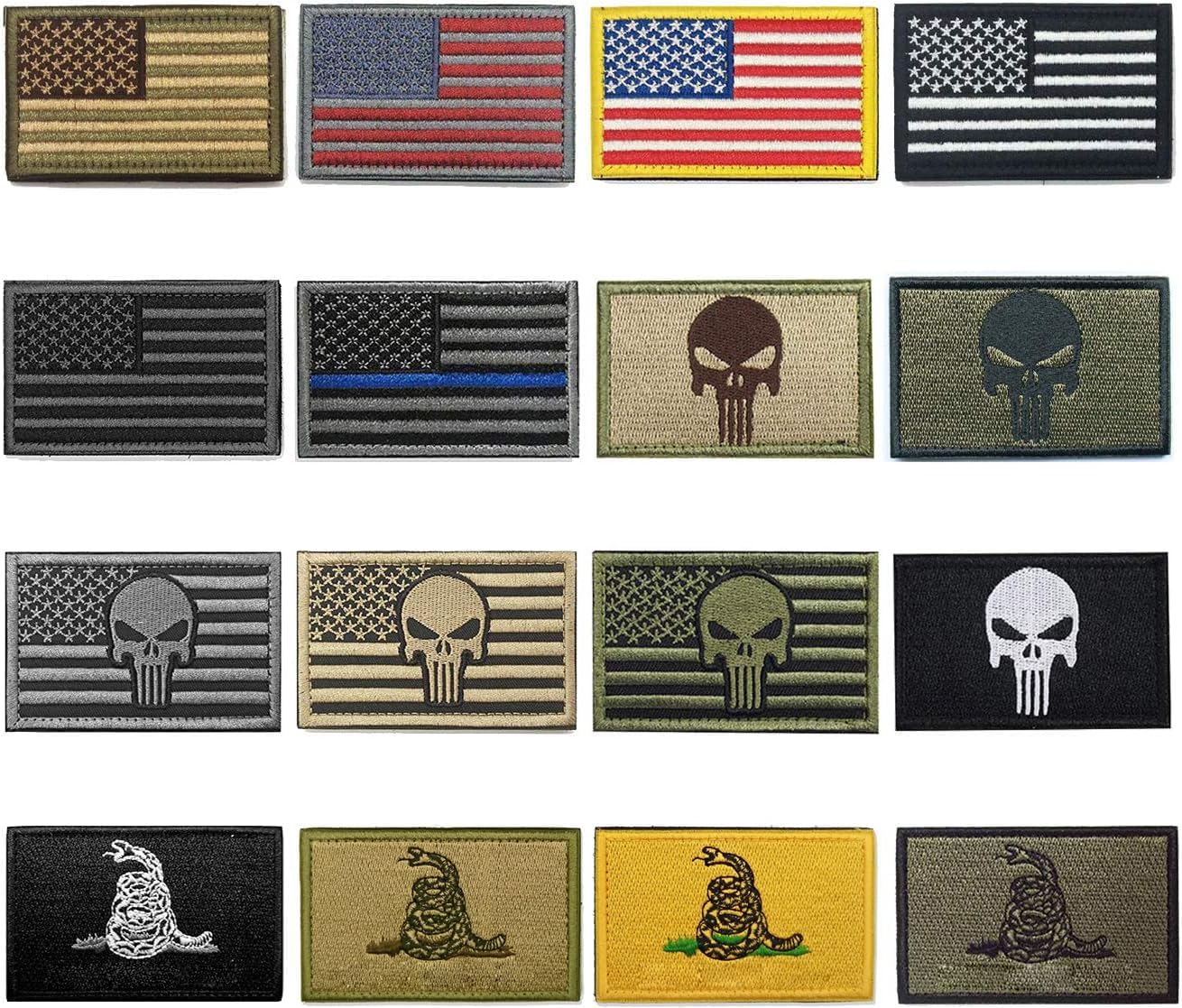 Bundle 16 Pieces American Flag Tactical Morale Military Patch Set