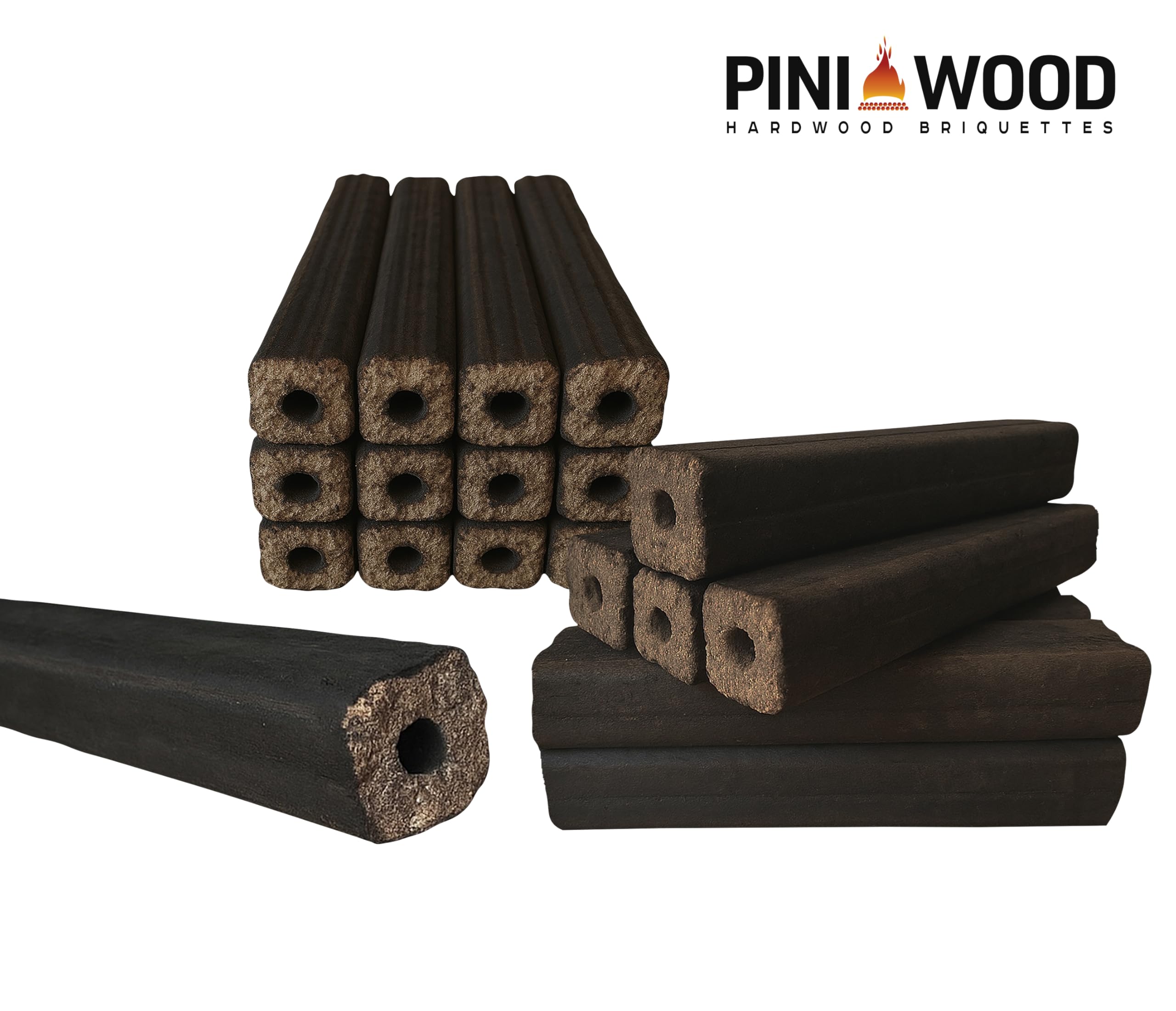 PINI Kay - Bricchette in legno di quercia, 33 cm, quadrate, con foro di trazione, 30 kg, bricchette di legno duro