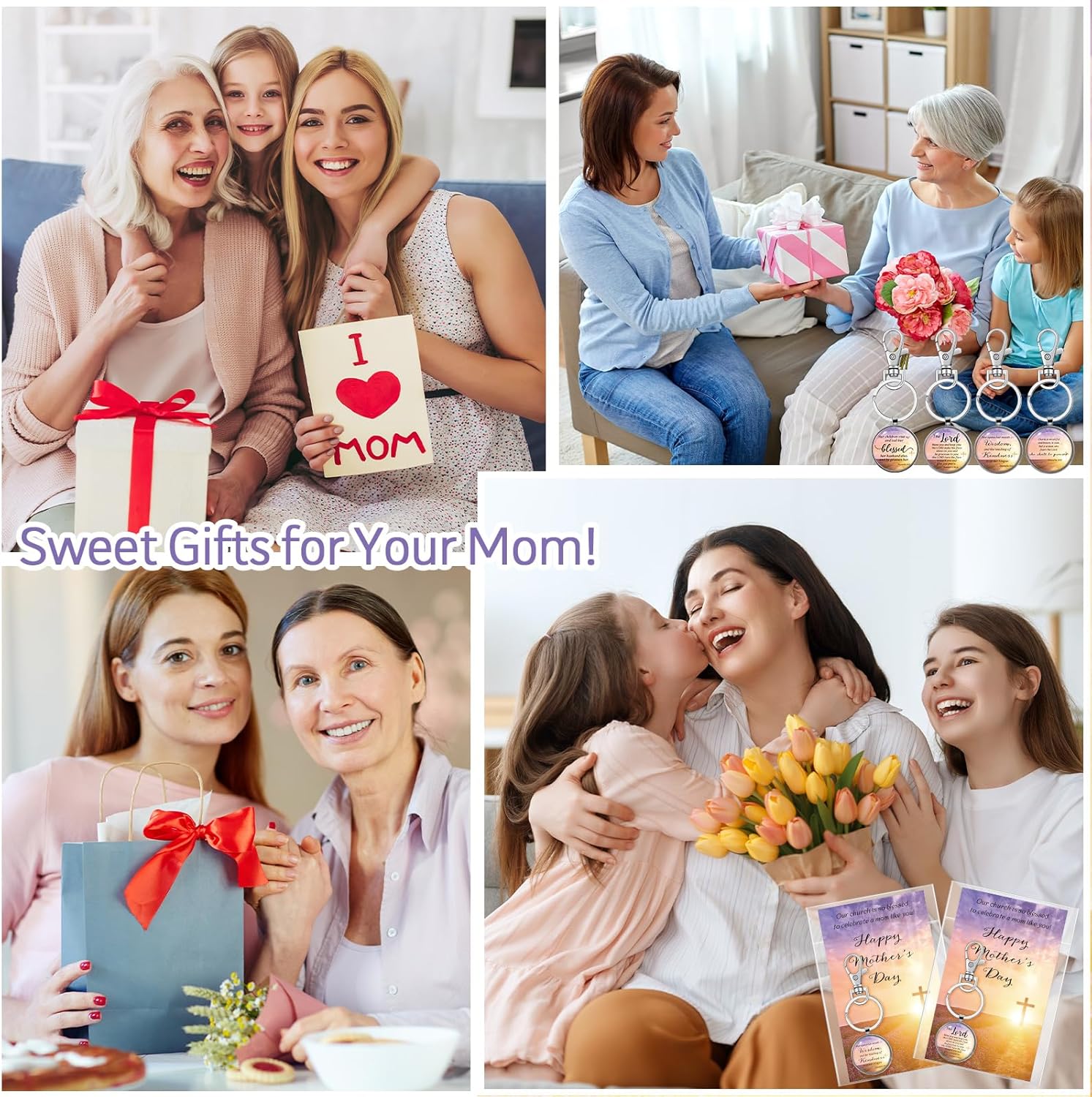 Moucuny Mother's Day Christian Gifts Bulk Christian Bible Verse Keychains with Mother's Day Gift Cards Opp Bags for Church
