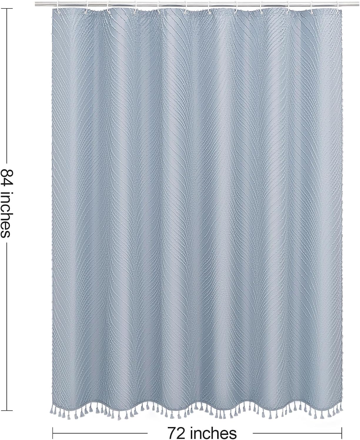 Fog Blue Extra Long Shower Curtain, Modern Minimalist Shower Curtain for Bathroom, Boho Tufted Striped Leaf Textured with 12 Hooks, Machine Washable, 72 x 84 inch