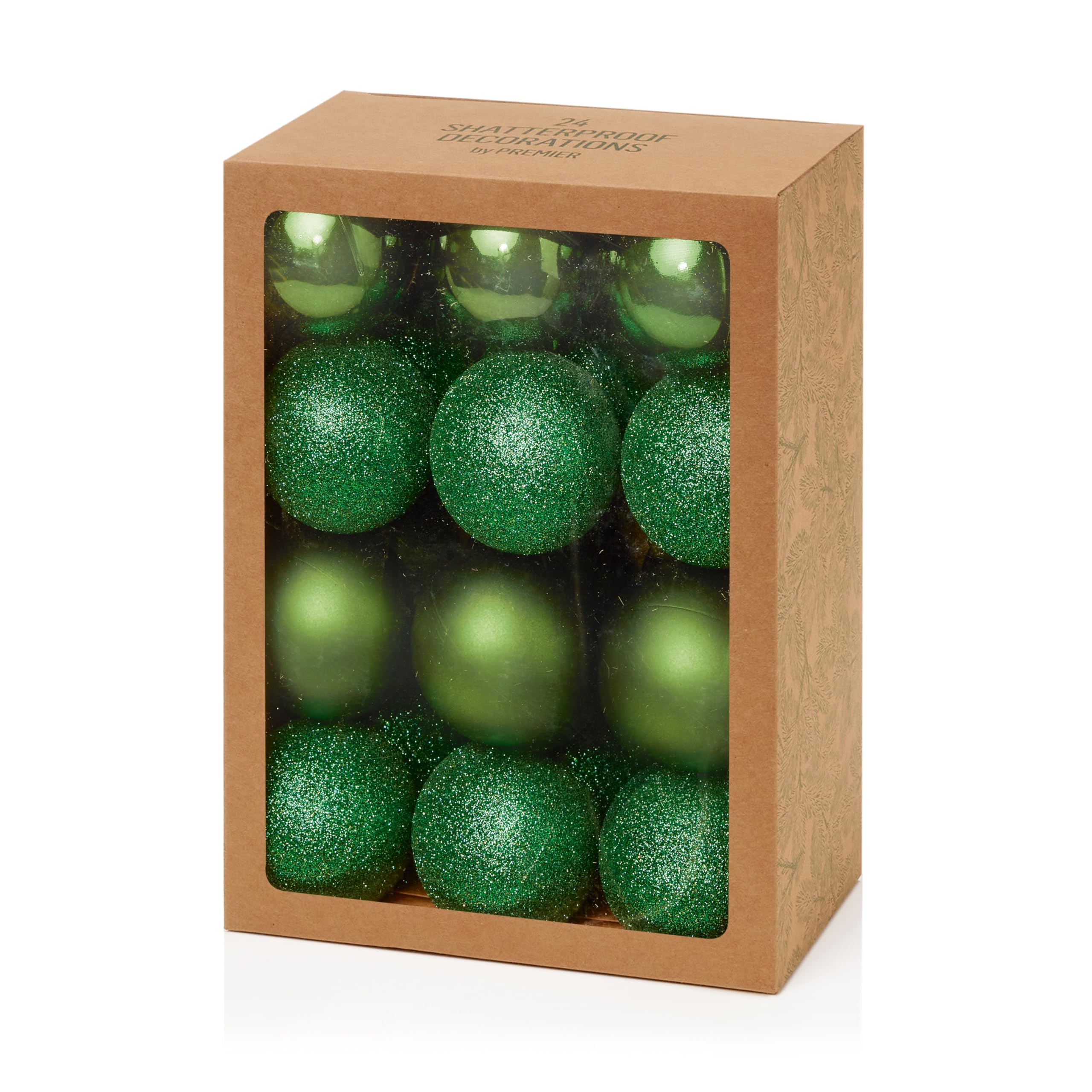 Premier Dark Green Decorations Set Of 24 X 6Cm Shatterproof Baubles - Assorted Finishes - Luxury Christmas Tree Decorations, Hanging Ornaments