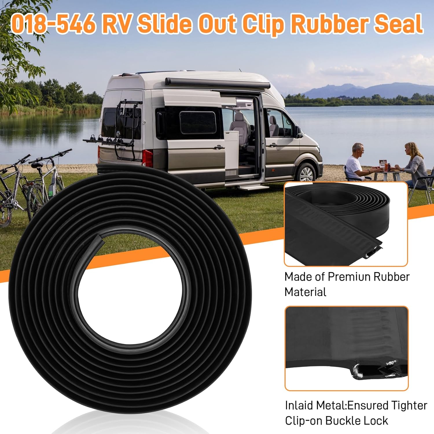 018-546 RV Slide Out Clip Rubber,Door Window Channel Seal Mounts Clip On with 2" Wiper,Suitable for RV Camper Door Window Channel-35FT