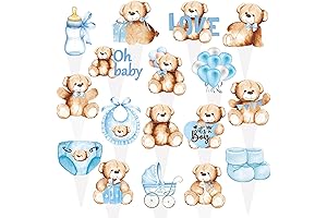 48 Pcs Bearly Wait Cupcake Toppers - Blue and Brown Teddy Bear Cupcake Toppers