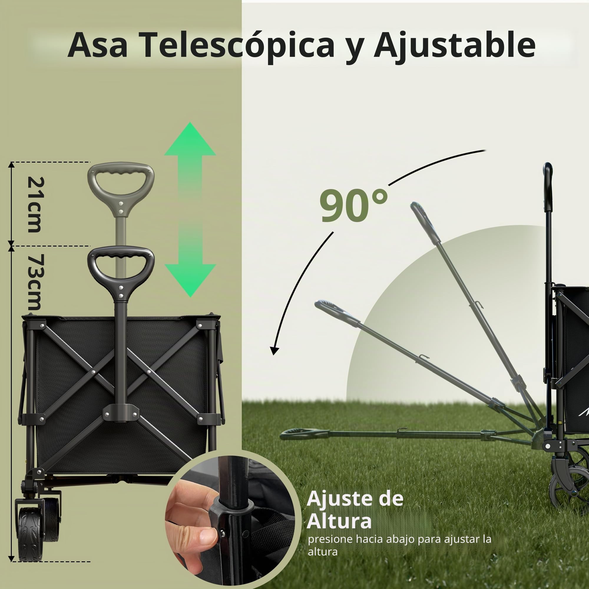 LEWANJA 140L Carro Playa Plegable, Robusto Carrito de Jardín con Mango Ajustable, Carga 130kg, para Camping, Festivales y Compra