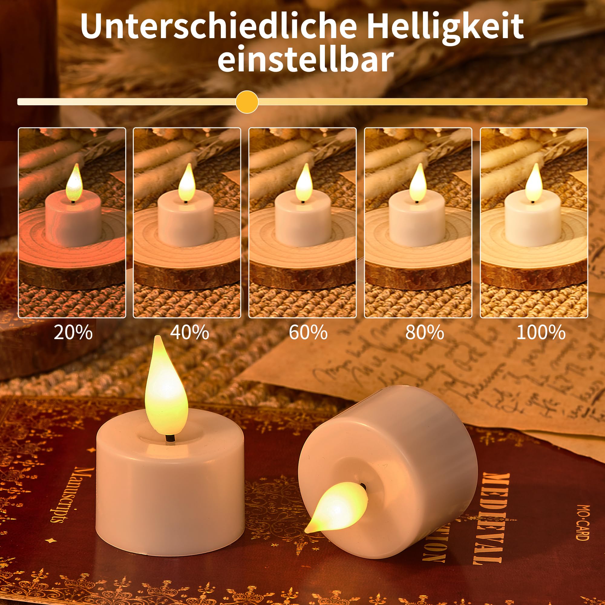 Led teelichter wiederaufladbar mit Timerfunktion Ladestation Aufladbare Led Teelichter Flackernd Kerzen mit Fernbedienung Perfekt für Wohnzimmer Tisch Kürbis Party Halloween Weihnachtsdeko (Weiß)