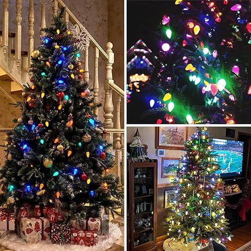 Miniatura 2 de KAQ 2 paquetes de 100 luces LED multicolor C9 para Navidad, impermeables para interiores y exteriores, tira de luces extensible de 98 pies con