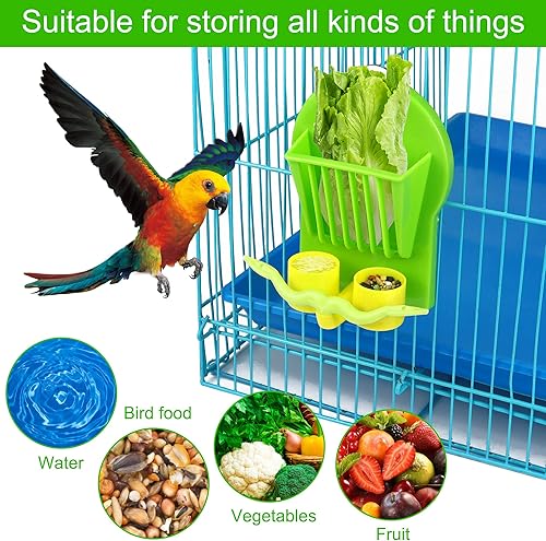 Miniatura 5 de Contenedor de comida de agua para pájaros + jaula para pájaros y verduras, comedero para loros, cuenco colgante de alimentos, cestas para verduras