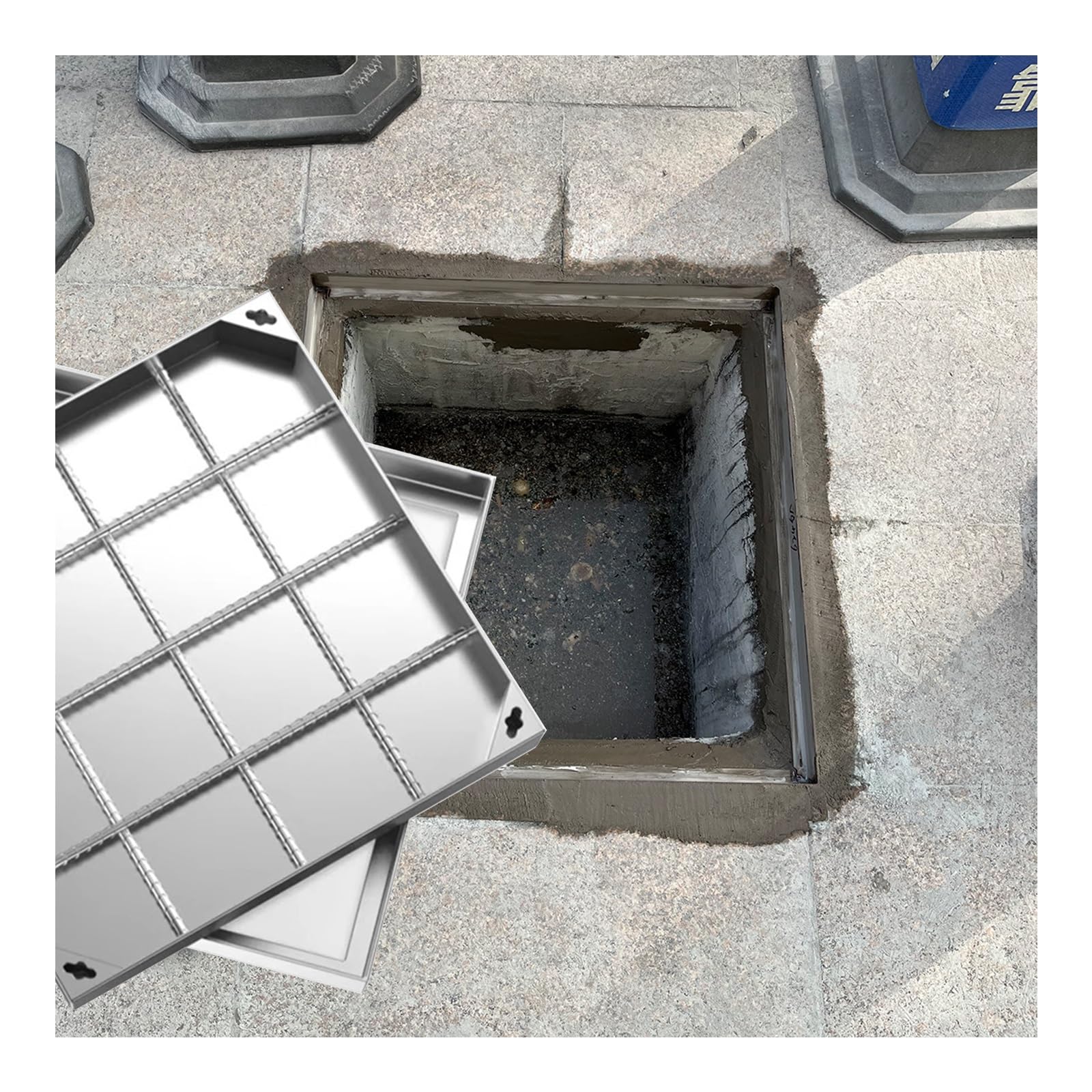 Coperchio di ispezione Invisibile e Decorativo per pozzetto di ispezione per Sistema fognario Esterno, con Maniglia Nascosta e Design a ciottoli, 8 cm. Soluzione di Accesso Elegante e Resist