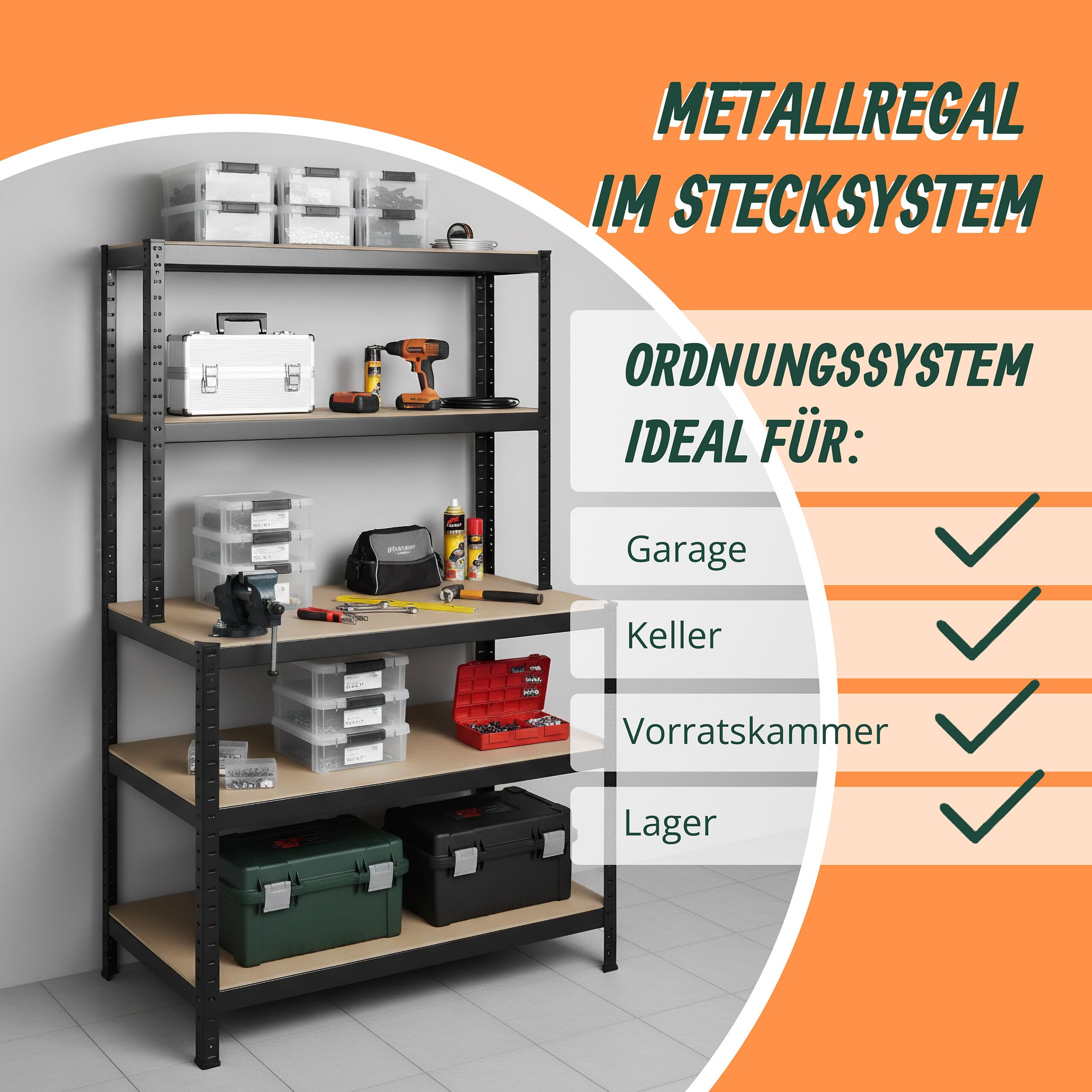 Relaxdays Schwerlastregal mit Werkbank, 500 kg, 5 Ebenen, HxBxT: 180 x 100 x 60 cm, MDF & Stahl, Werkstattregal, schwarz