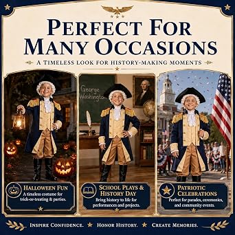 SIZGAROOT George Washington Costume for Boys Kids Colonial Alexander Hamilton Costume
