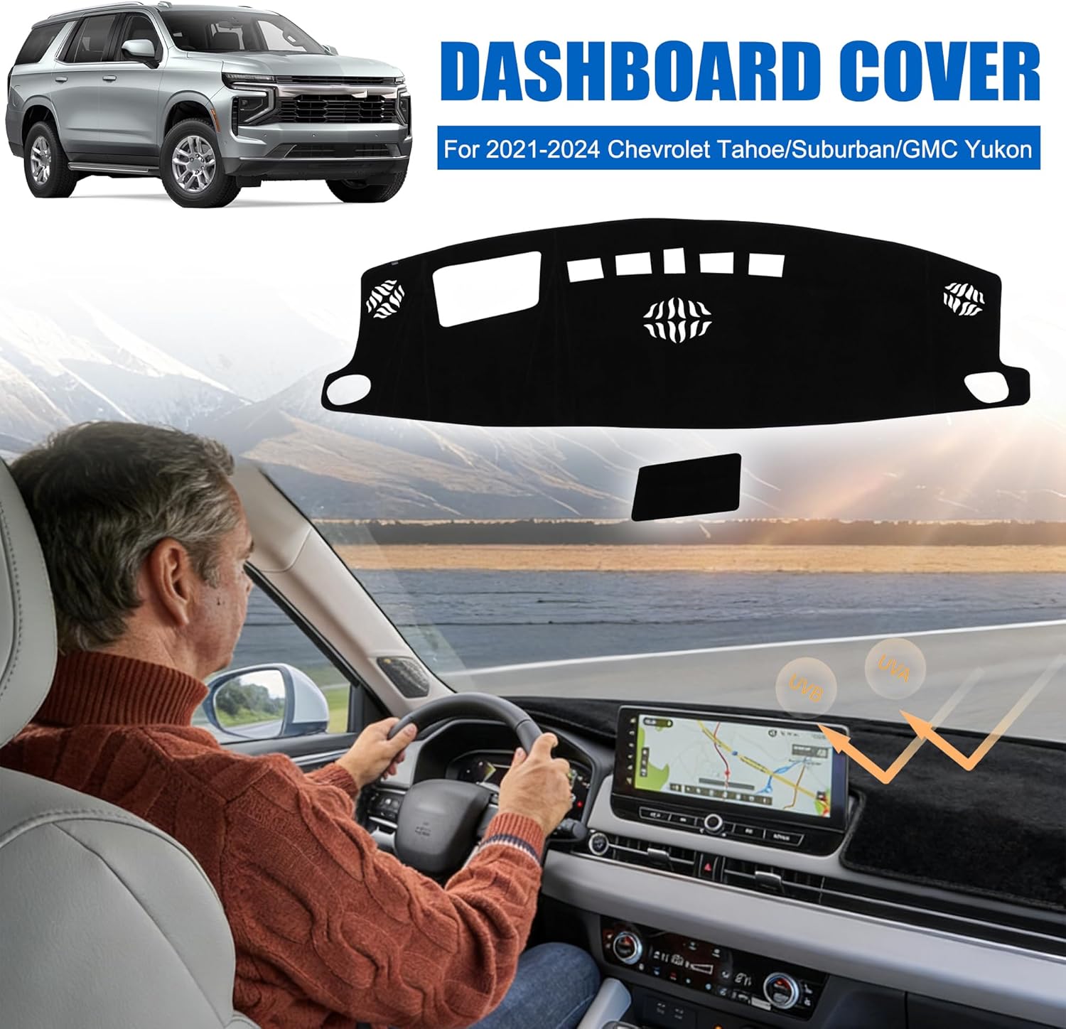 YYCKE Dash Cover Mat Custom Fit for 2021-2024 Chevy Tahoe/Suburban/GMC Yukon Accessories Dashboard Pad Carpet Protector