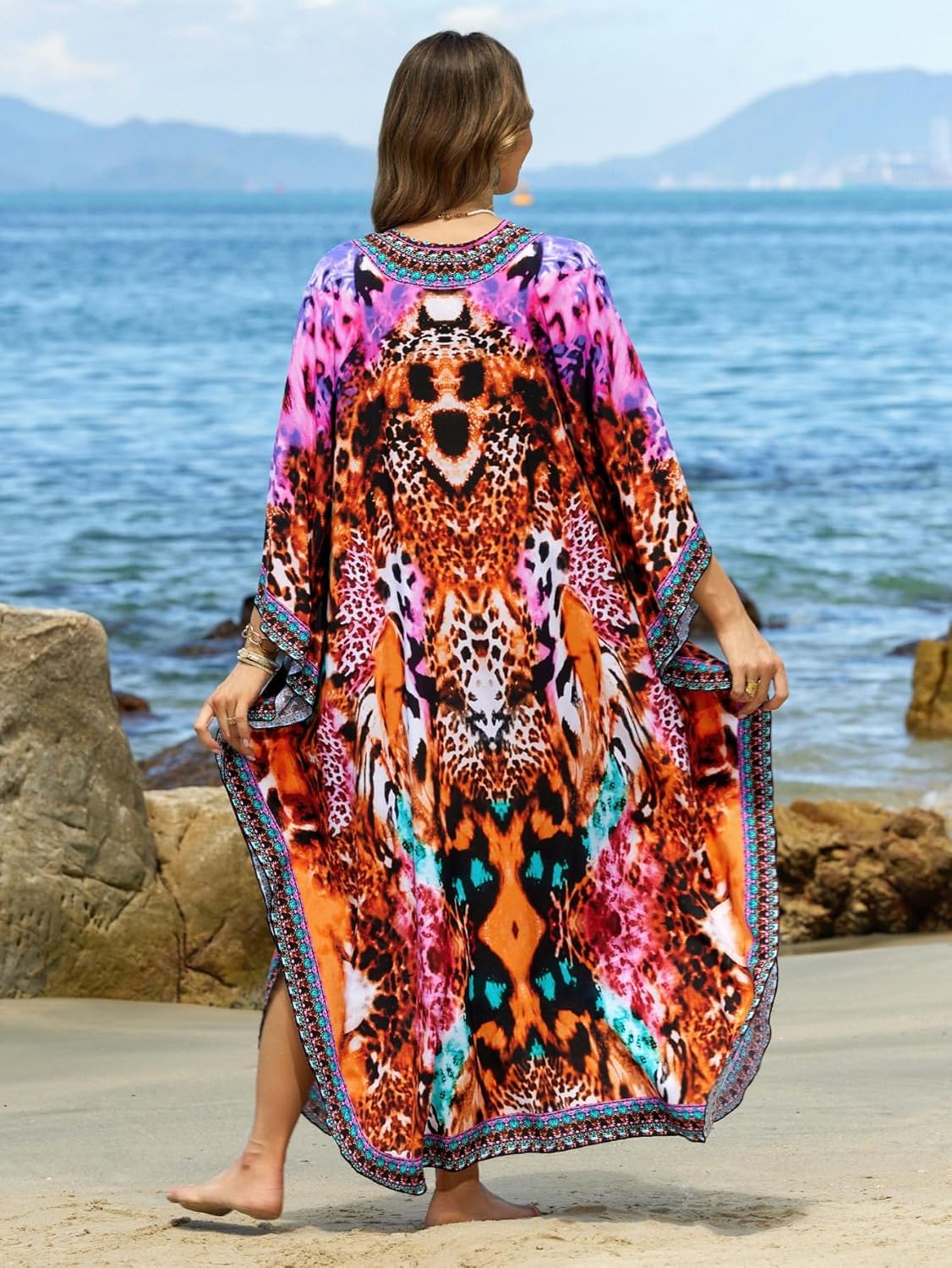 Kaftan Dresses for Women Plus Size V-Neck Moo Moos Batwing Kaftan Beach Dress Bathing Suit Cover-Up Loungewear - Image 9