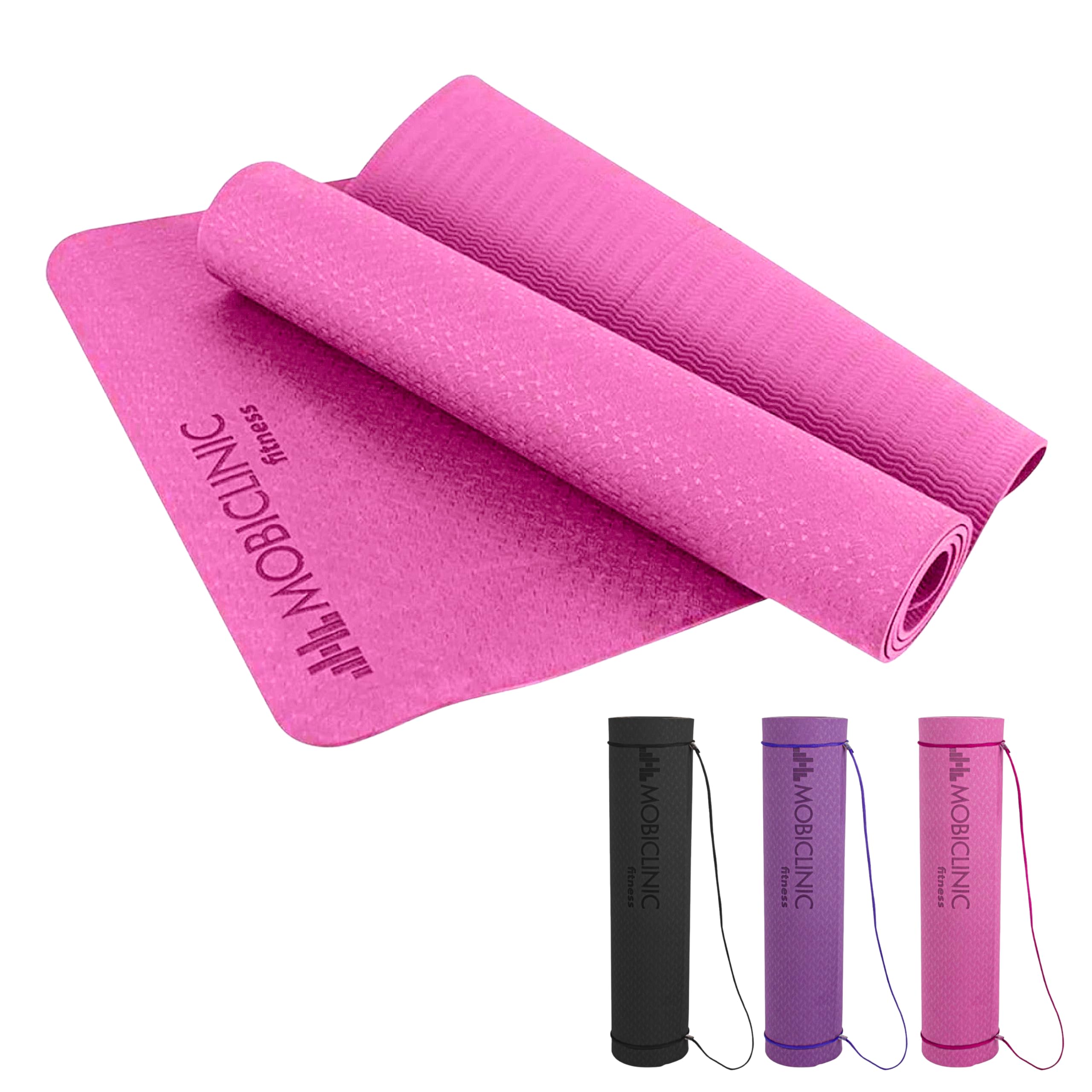 Mobiclinic, Esterilla de yoga, Incluye correa transporte, 6mm grosor, Marca española, Antideslizante, Impermeable, Ecológica, Fitness, Deporte, 181x61x0.6 cm, Lavable, Flexible, Tpe, Rosa