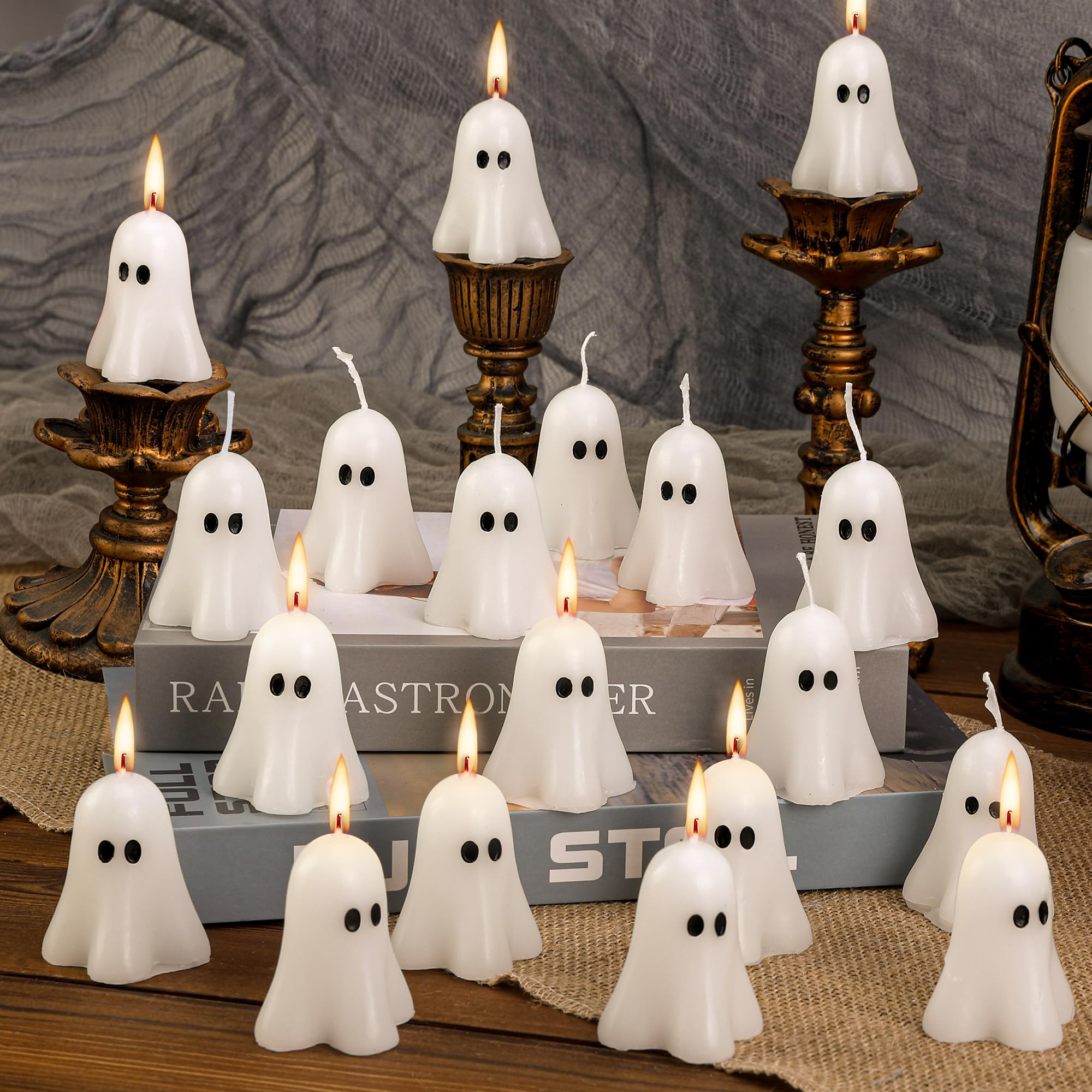 EBaokuup 20 PCS 2.3'' X 1.6'' Large Halloween Ghost Candles, White Ghost Scented Decor Candles, Cute Burning Candle for Halloween Party Home and Table Decorations