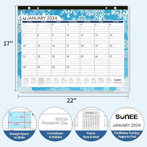 Miniatura 2 de SUNEE Calendario de escritorio grande 2024-2025 de 22 x 17 pulgadas con tira magnética de ahora a diciembre de 2025, calendario de escritorio grande