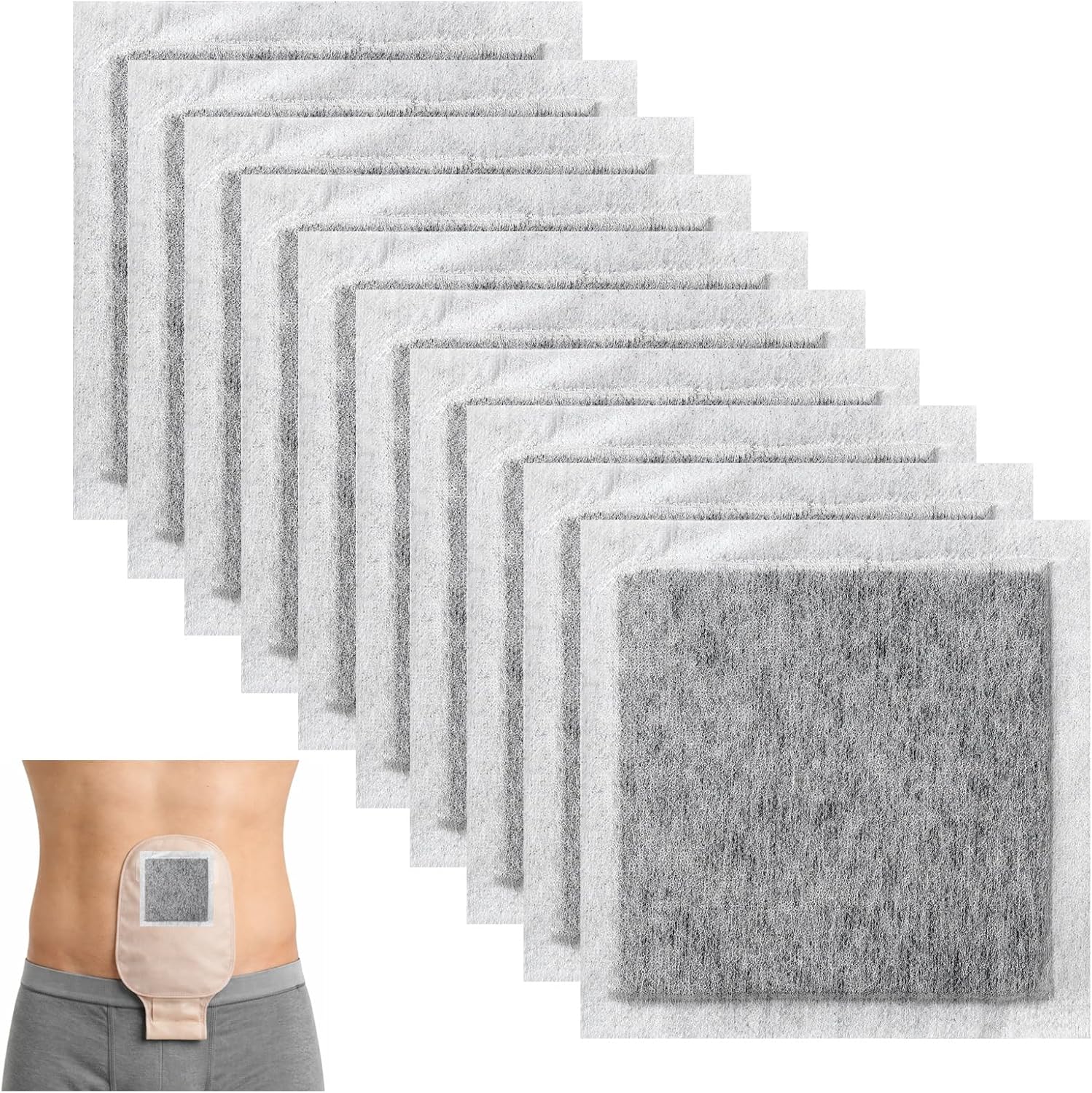 Yinder 20 Pcs Activated Charcoal Absorbent Pads for Infected Wound Odor Adhesive 4"x4" Charcoal Pads for Body Odor, Shoes, Underwear
