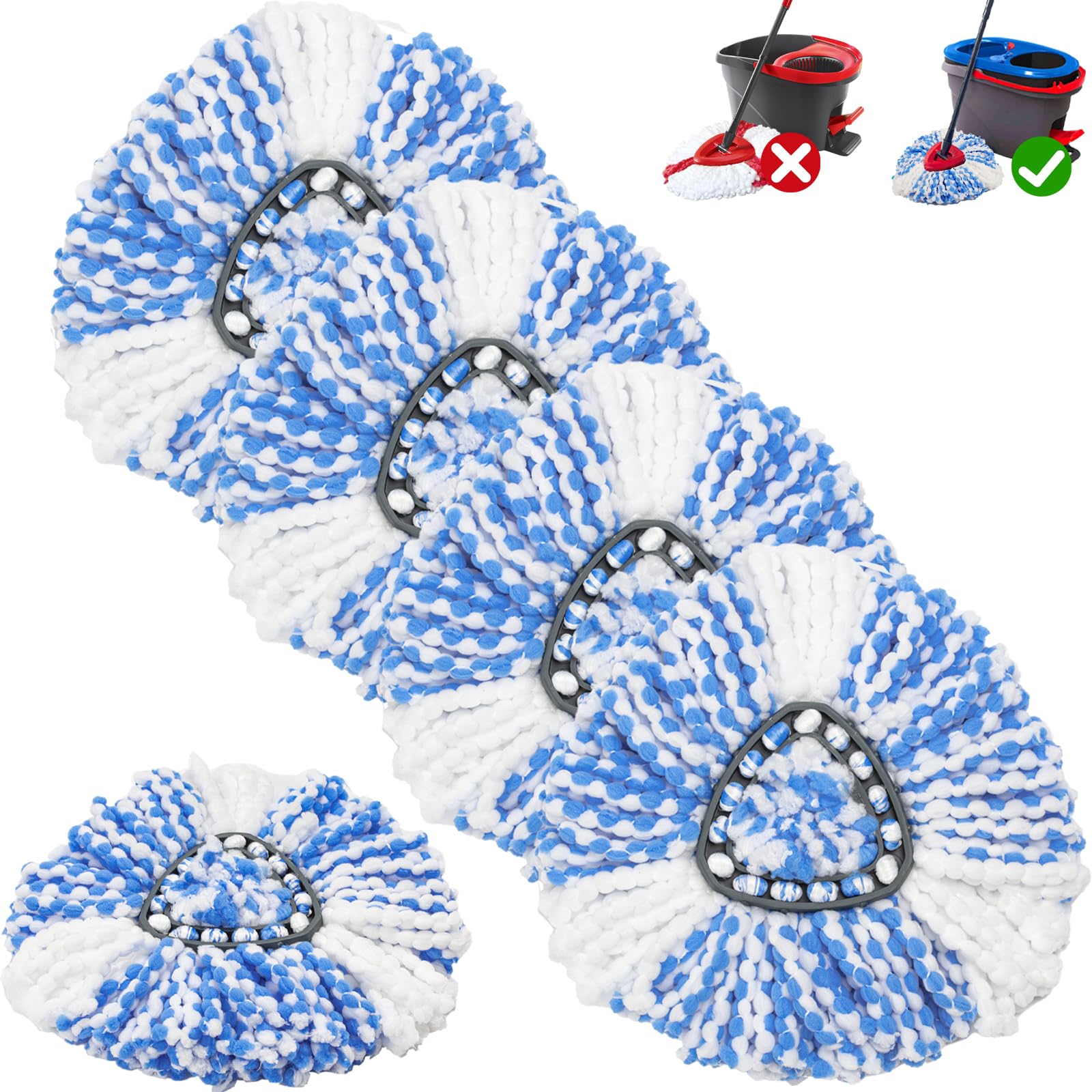 Vinuwu Lot de 5 têtes de balai de recharge compatible avec Vileda H2Pro Spin Mop en microfibre serpillière pour système RinseClean à 2 réservoirs, lavables et réutilisables