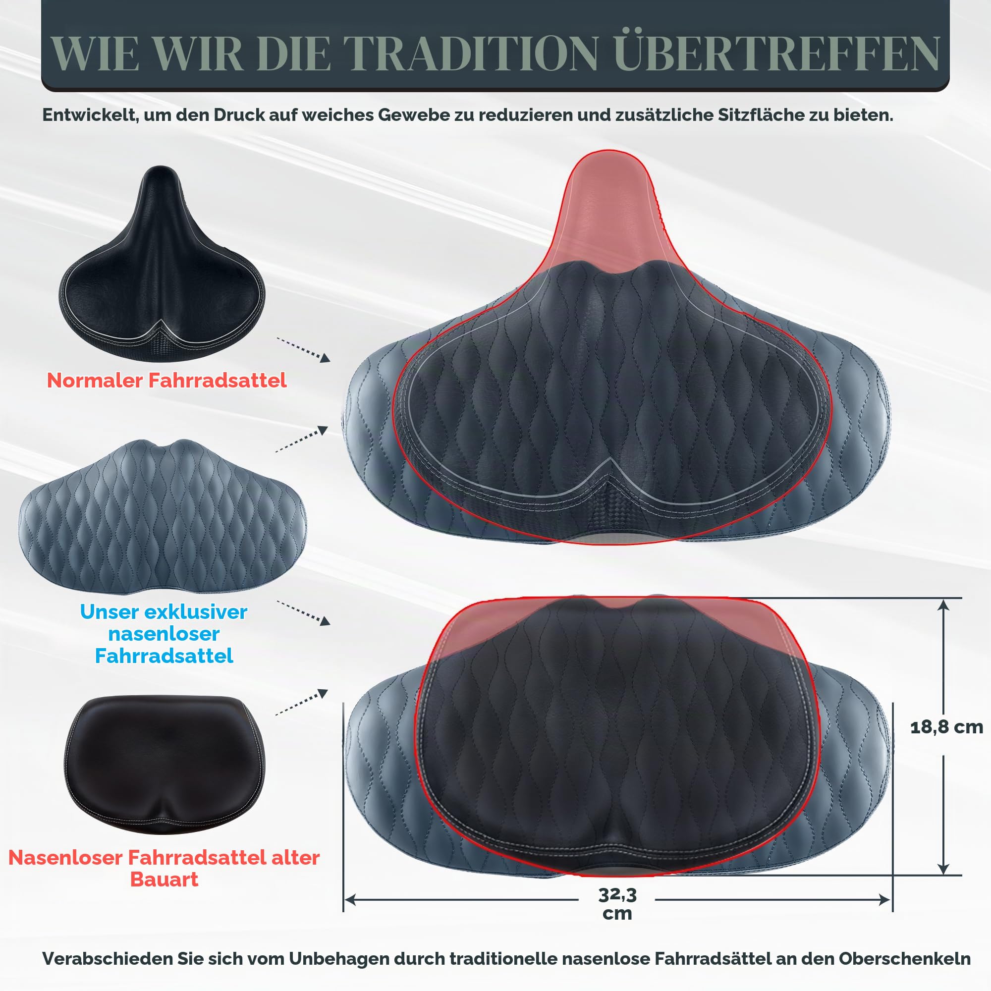 X Wing New-Age Noseless Bike Seat Cushion for Men & Women - Extra Padding & Wide - Suitable for City, Electric, Stationary Bikes - Compatible with Peloton Bikes – Wide Winged Bike Seat with Cushion