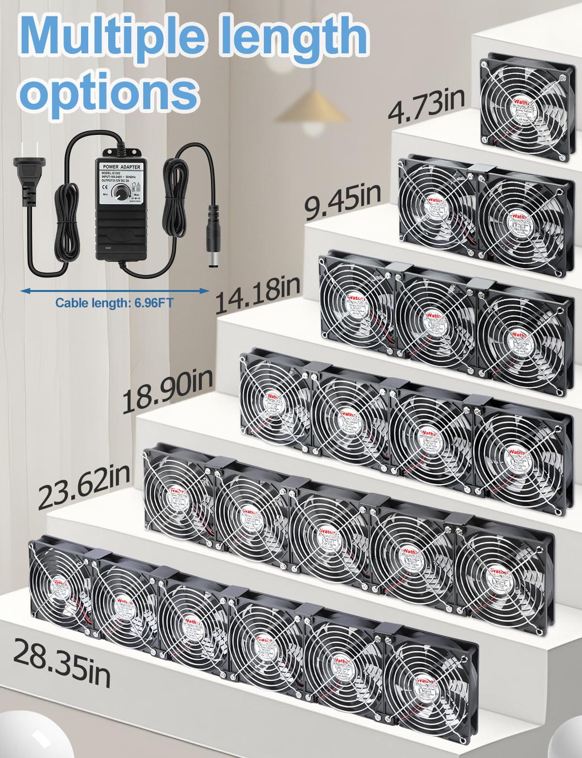 Wathai 6x 120mm Gehäuse Computerlüfter mit Netzstecker, Dual Ball Lager und Drehzahlregler für Serverracks, Gewächshäuser, Keller sowie Fensterentlüftung und Kühlung