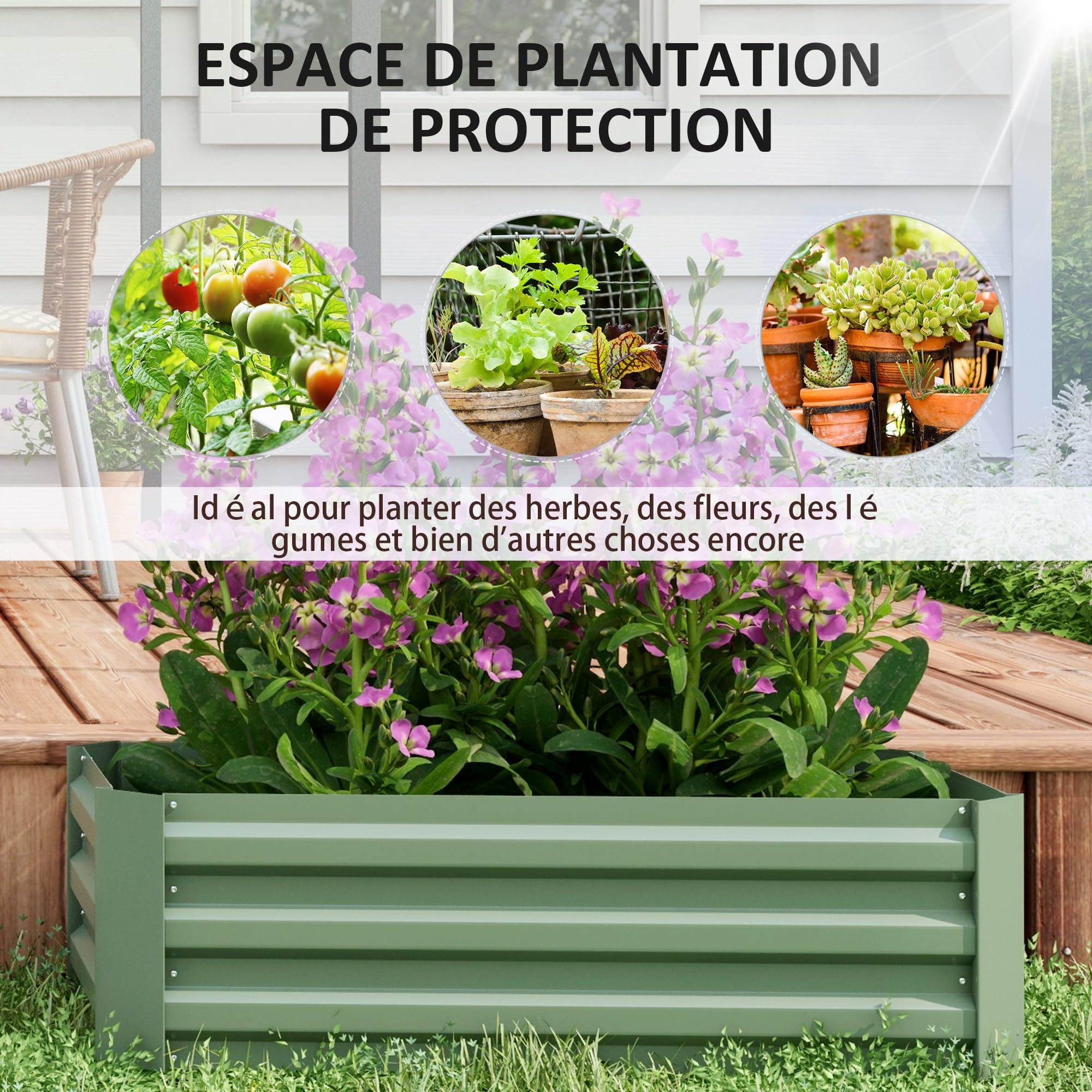 Outsunny Lot de 2 Carré Potager de Jardin 100L x 50l x 30H cm Vert | Tôle d'Acier Ondulée, Potager Extérieur