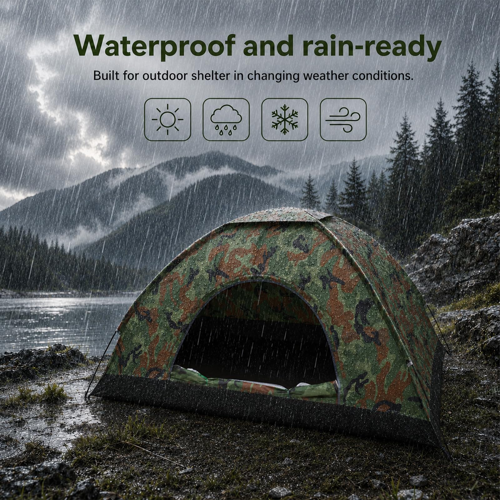 Pop-Up Wurfzelt für 3–4 Personen, wasserdichtes Camping Zelt, leichtes Schnellaufbau Einwand-Zelt, tragbares Outdoor Zelt für Strand, Festival, Wandern & Camping