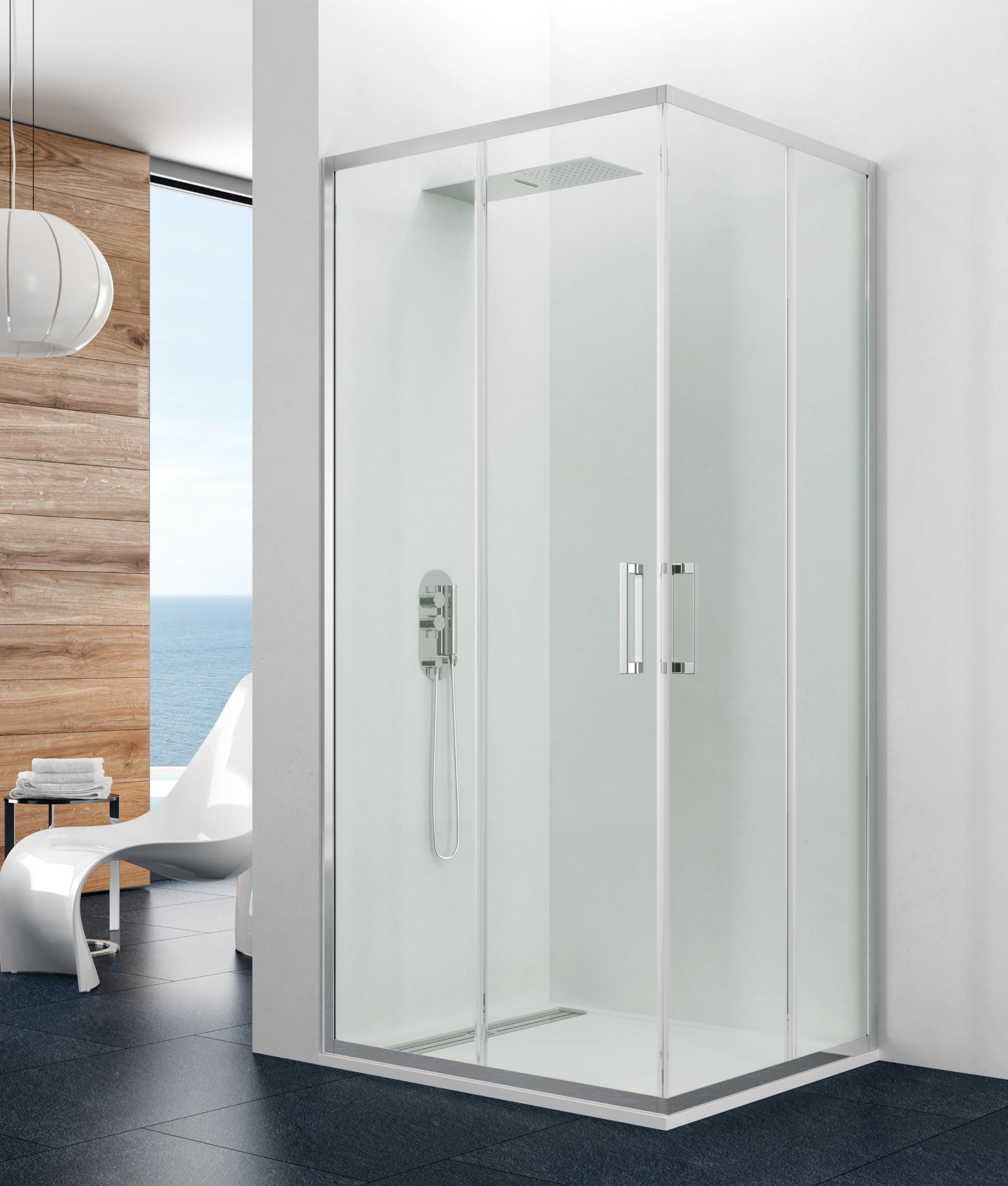 GME - Mampara Ducha Cromada Dos Puertas 2 Fijas + 2 Correderas 100X75cm | Mampara de Cristal Reversible, Perfilería con Ancho Adaptable y 195cm de Altura | Vidrio con Grosor 6mm y Cierre Magnético