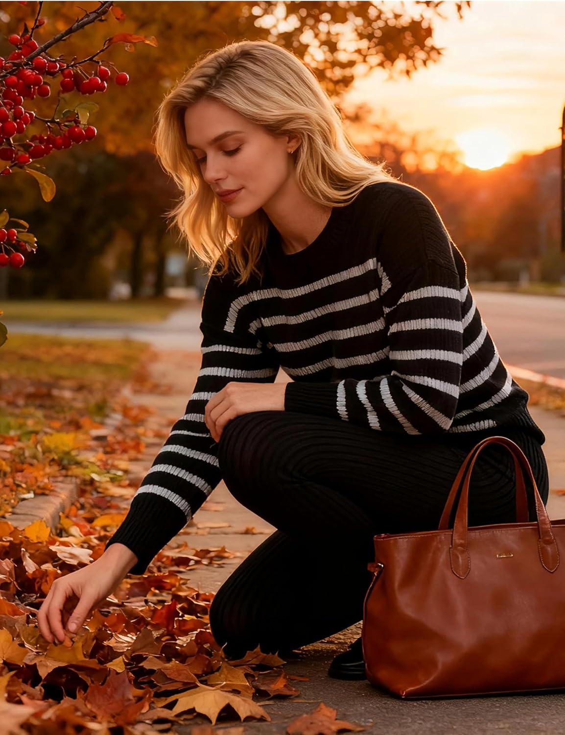 Majdan Womens Oversized Striped Sweater Crew Neck Long Sleeve Ribbed Knit Pullover Fall Casual Daily Wear 2025 - Image 5