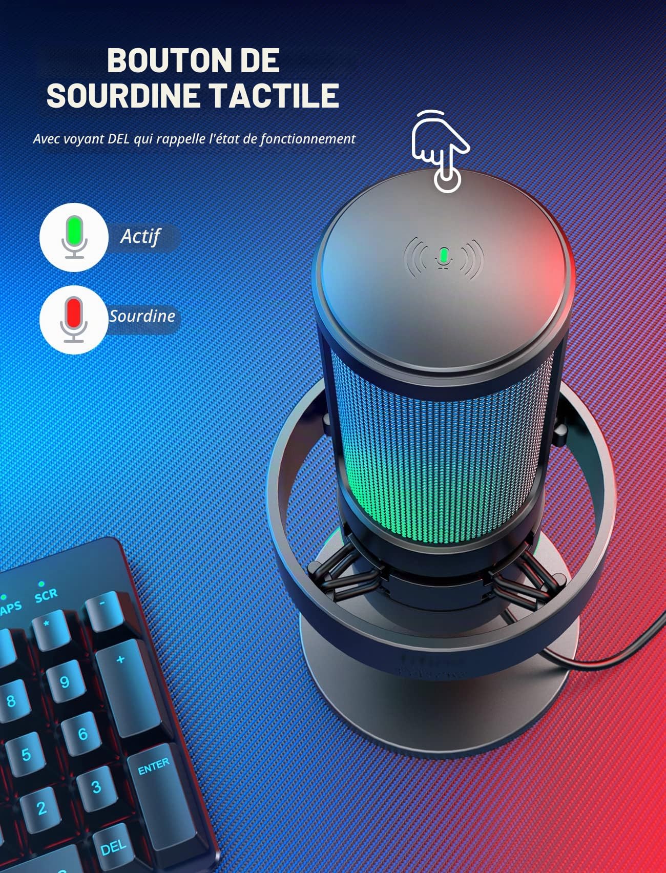 FIFINE USB PC Microphone Gaming pour Streaming, Podcasts, RGB Condensateur Microphone pour Mac PS4 PS5, avec Contrôle RGB, Touche Muette, Prise Casque, Filtre Anti-Pop