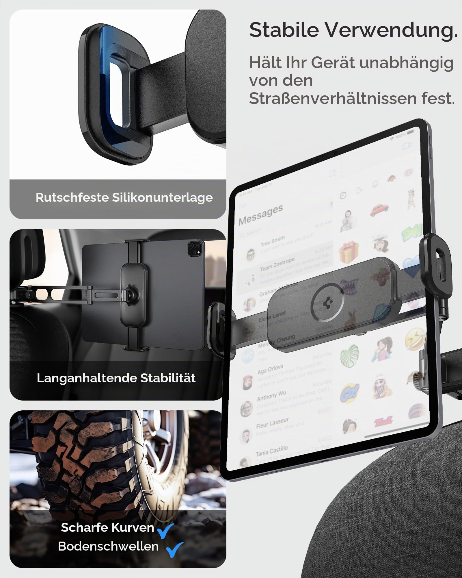 Spigen OneTap Universal Tablet Halterung Auto, Ausziehbare KFZ-Kopfstützenhalterung, 360° Drehung für iPad Pro Air Mini, Galaxy Tabs, Amazon Fire HD 10 Kids Hülle, Smartphone und 4,7-13 Zoll Geräte | 11.9 cm-32.8 cm Tablet Halterung, für iPad Pro/Air/Mini