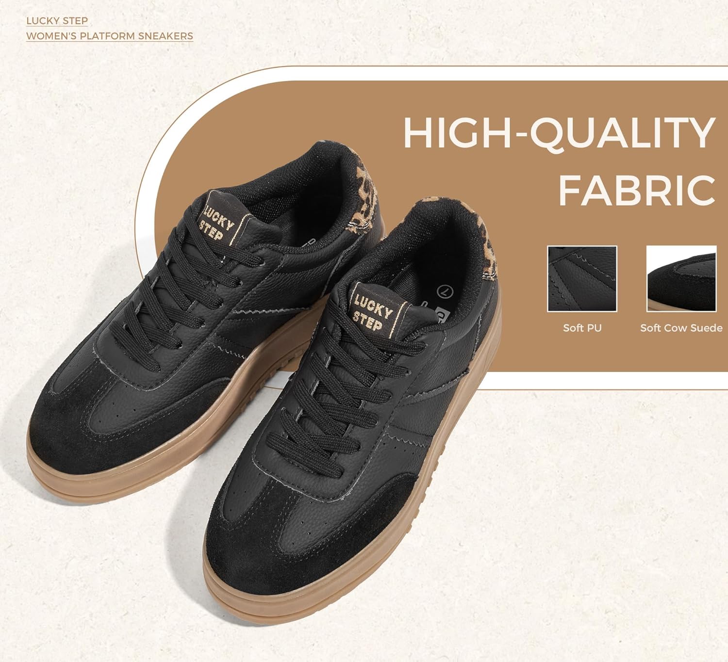 LUCKY STEP Women's Lace Up Platform Sneakers Thick Sole Comfortable Casual Fashion Faux Leather Tennis Low Top Walking Shoes - Image 3