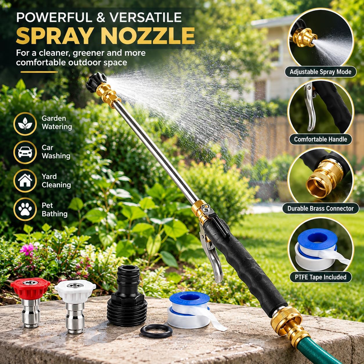 2026 Upgraded Jet Nozzle Power Washer for Garden Hose Includes 2 High-Pressure Nozzles 2× Rubber O‑ring seal 1x plumber's tape and Quick Connectors | Hydro Jet High Pressure Washer Tools image 2