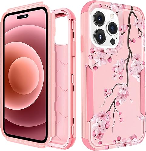 Funda protectora para iPhone 14 Pro Max, diseño de flores florecientes, a prueba de caídas, para mujeres y niñas, protección resistente a prueba de