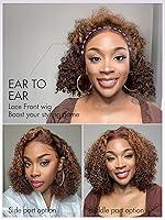 Vista 6 de LUVME HAIR Pelucas de cabello humano rizado marrón de 12 pulgadas, sin pegamento, precortada, con encaje frontal, prearrancado, 4/30, mezcla