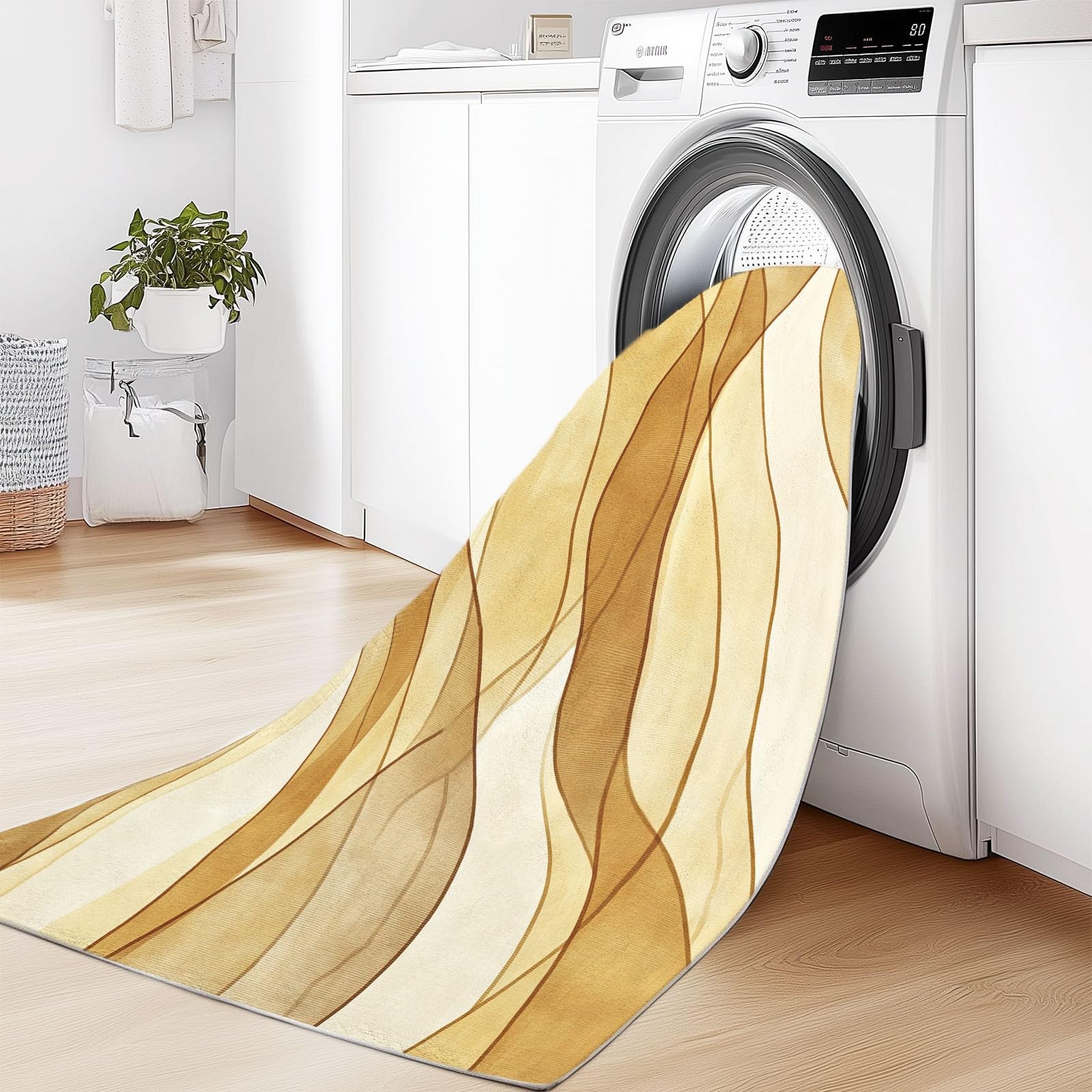 Générique Vagues Dorées Tapis de Chambre, 140 x 200 cm Poil Court Fin Doux Léger Résistant, Tapis Facile à Entretenir Design Vieilli pour Chambre à Coucher Salon entrée décoration d'intérieur
