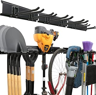 TIDYME Garage Tool Organizer Wall Mount - Sturdy Storage Rack with Adjustable Hooks, Anti-Rust Panel - Easy Installation, 300lbs Capacity - Garden Tool Organizer for Garage with 3 Rails and 6 Hooks