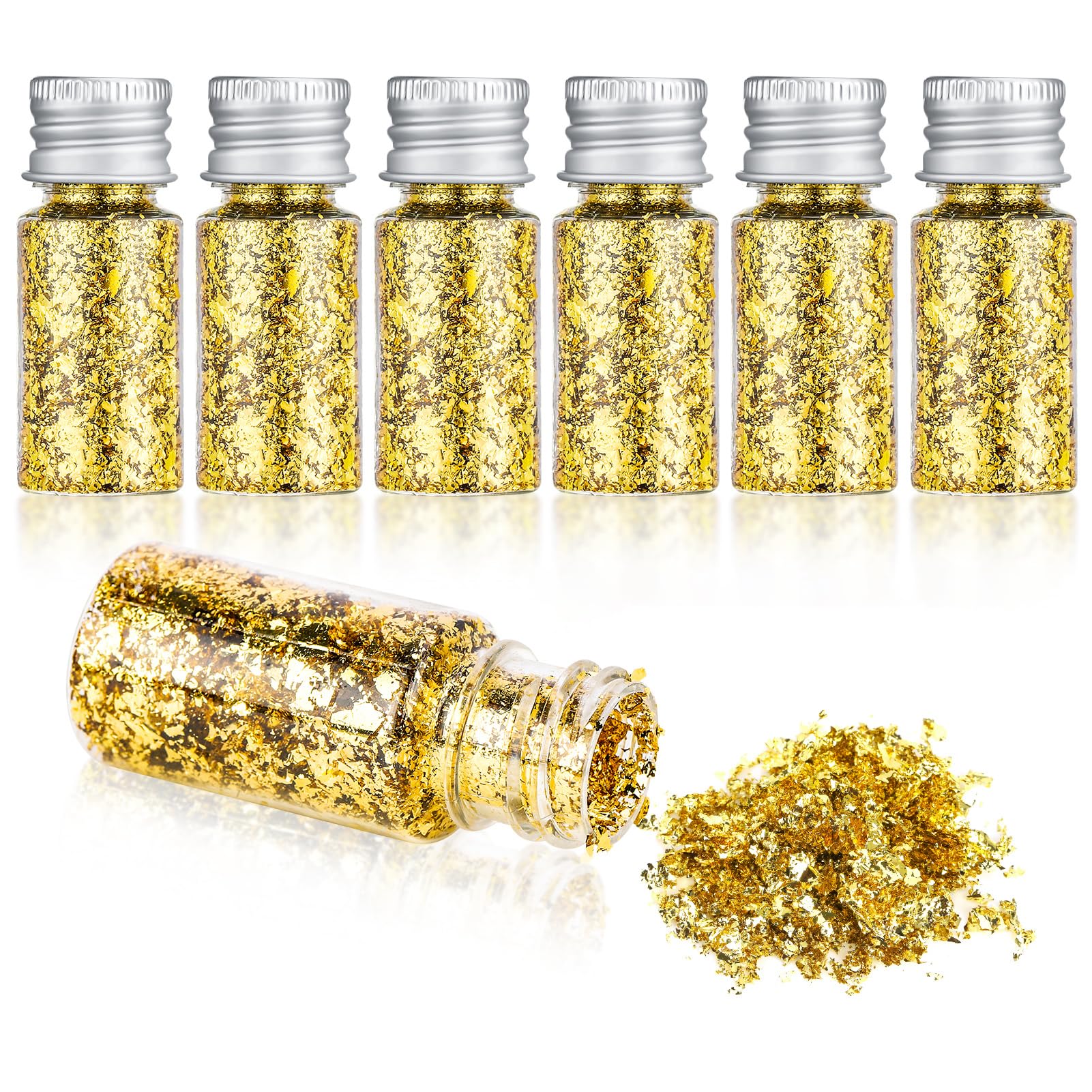 Radsocken 6 Bottles Gold Leaf Flakes, 24K Edible Gold Leaf Flakes, Gold Foil Paper for Food Cake Baking Cakes Decorations Nails DIY Crafts