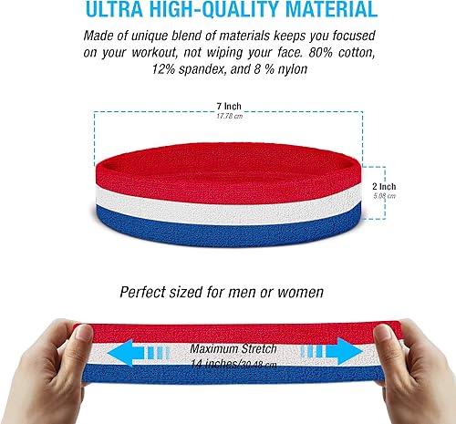 Miniatura 50 de Suddora Diadema de entrenamiento para hombres y mujeres, banda deportiva que absorbe la humedad, bandas de tela de rizo de algodón ligero para Lazo