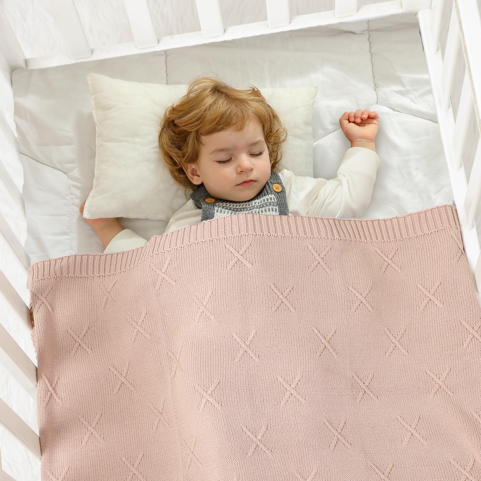 Hadetoto Baby Blanket 100% Cotton Soft Cozy Baby Blankets for Newborn Boy Girl (Light Pink) - Image 2