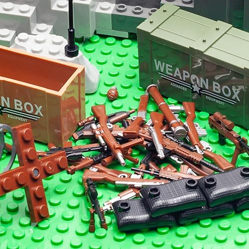 Miniatura 70 de Juego de 63 piezas de armas militares, accesorios de fuerzas especiales del Reino Unido, juguetes de armas, equipo militar, bloques de batalla