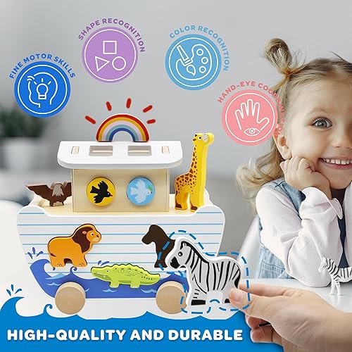 Miniatura 4 de Juego de juguetes de madera del Arca de Noé, juguetes educativos de animales de madera para niños pequeños, juguetes educativos, clasificador de