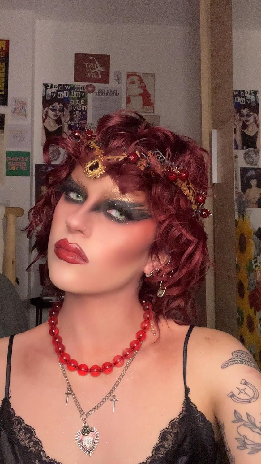 MOSTORY Handmade Elf Crown - Flower Fairy Headpiece Woodland Elven Headband Forest Fruit Circlet for Women s Renaissance Halloween Cosplay Red - Image 4