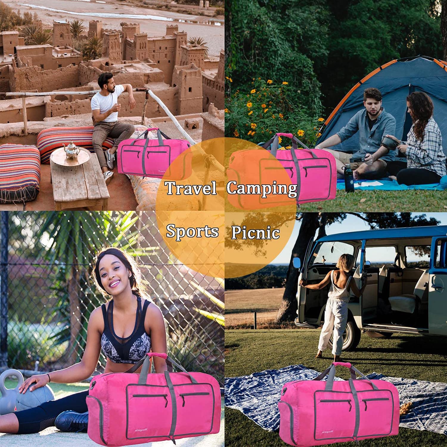 60L Borsone da Viaggio Grandi Pieghevoli Borsone Palestra Uomo Donne Borsa da Leggero e Impermeabile Borsoni Weekend Notturno per Campeggio Bagagli Sport Vacanza