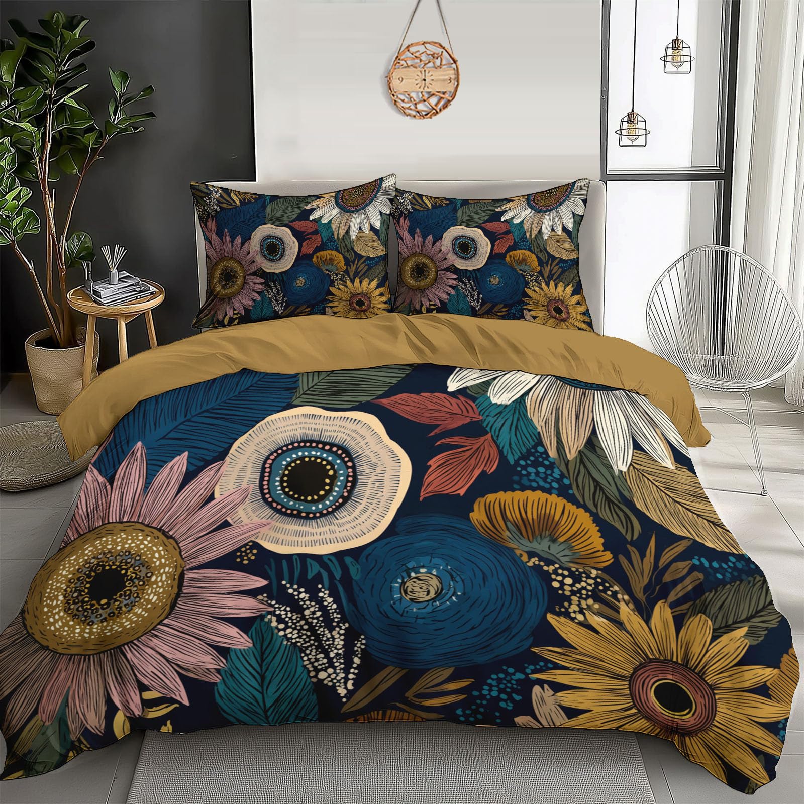 Parure de lit fleurs de tournesol bohême pour transformer une chambre d'ado en cocon cosy