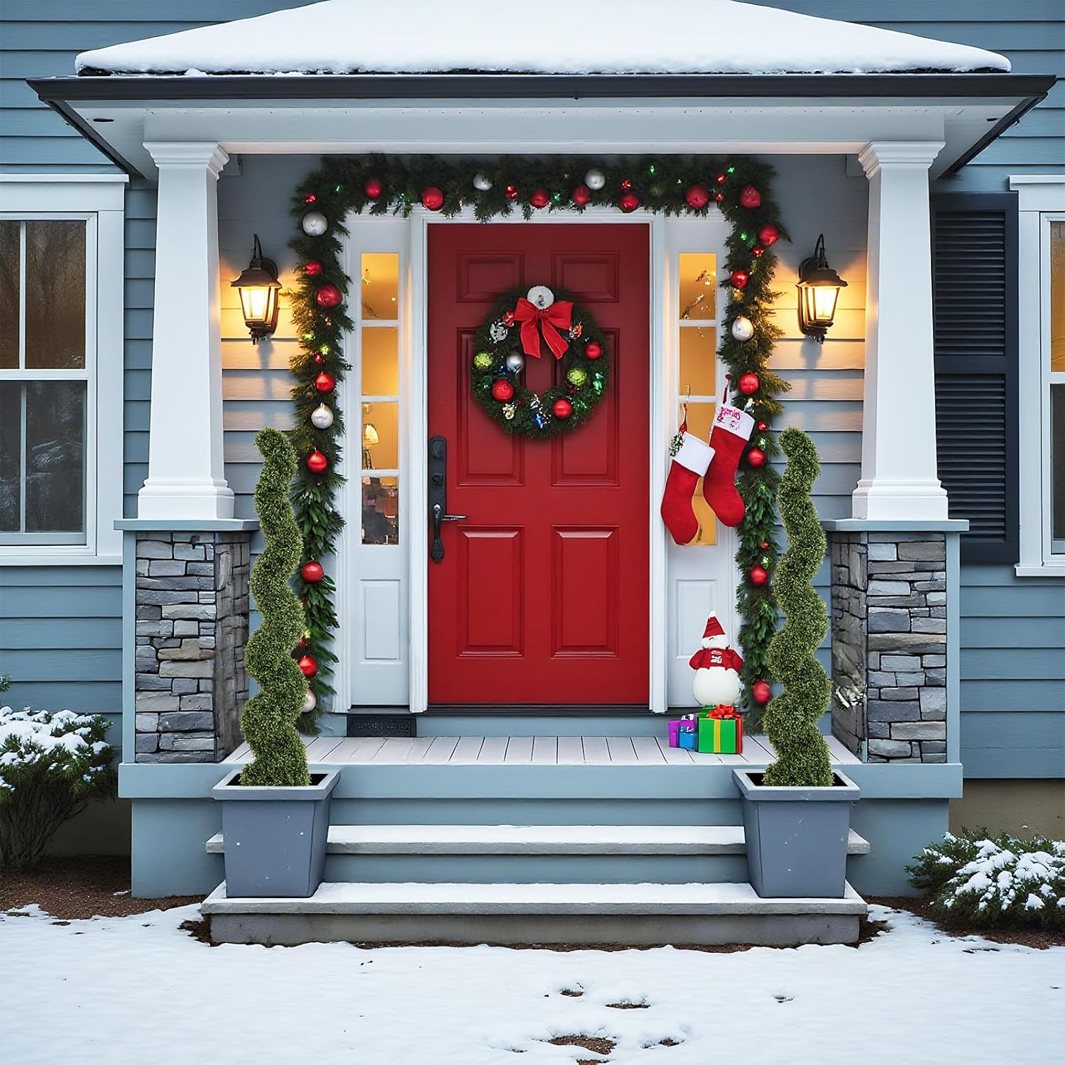 THE BLOOM TIMES 5ft Spiral Topiary Trees Artificial Outdoor Set of 2, Faux Boxwood Plants Outside - All-Year Green Fake Twisted Tree for Garden Front Porch Planter Decor 5 Foot - Image 2