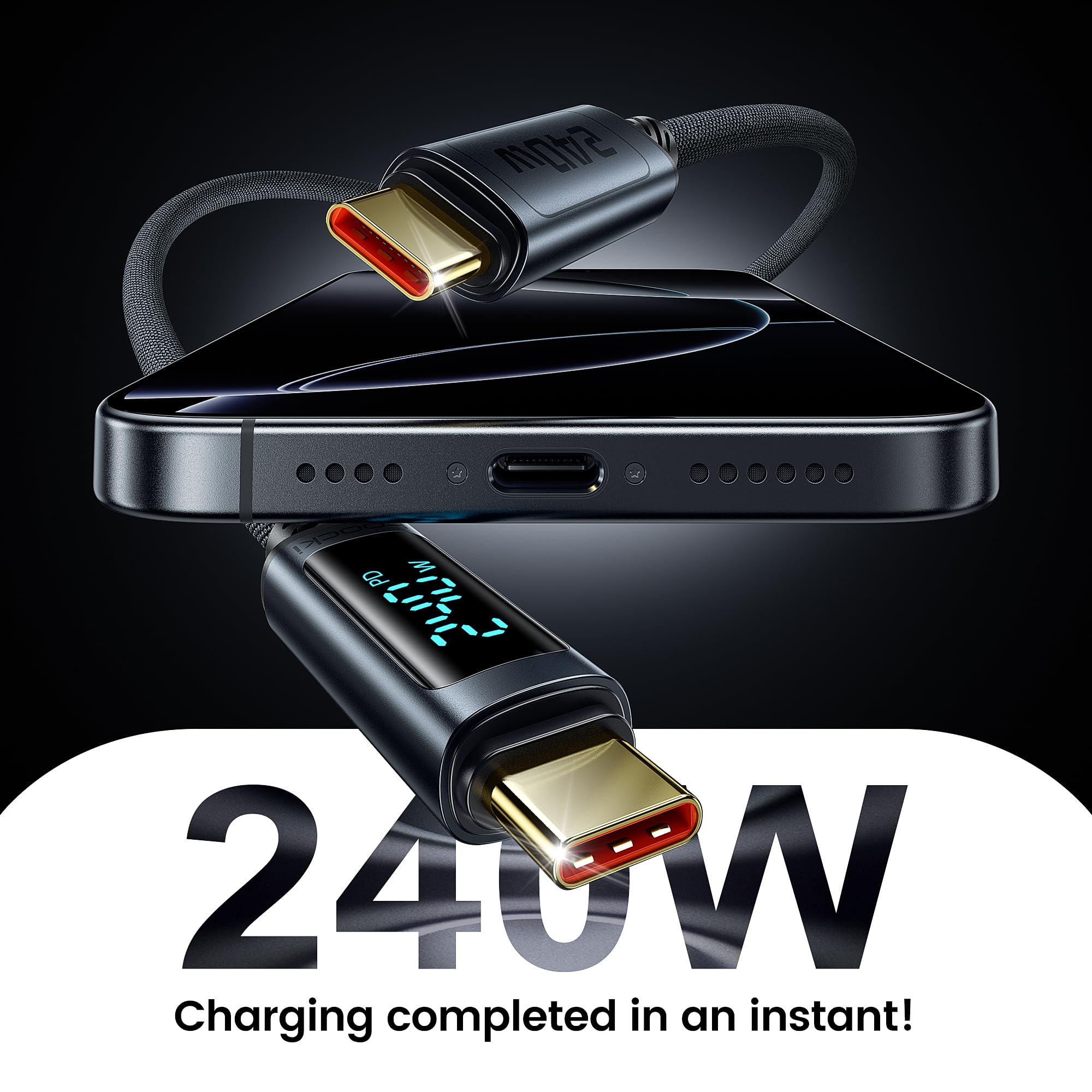 toocki Cavo USB C [confezione da 2, 2 m] 240 W cavo di ricarica rapida con display a LED compatibile con iPhone 16 15 Pro Max, iPad Pro, Samsung Galaxy S24 S23, Switch, MacBook Air, Pixel