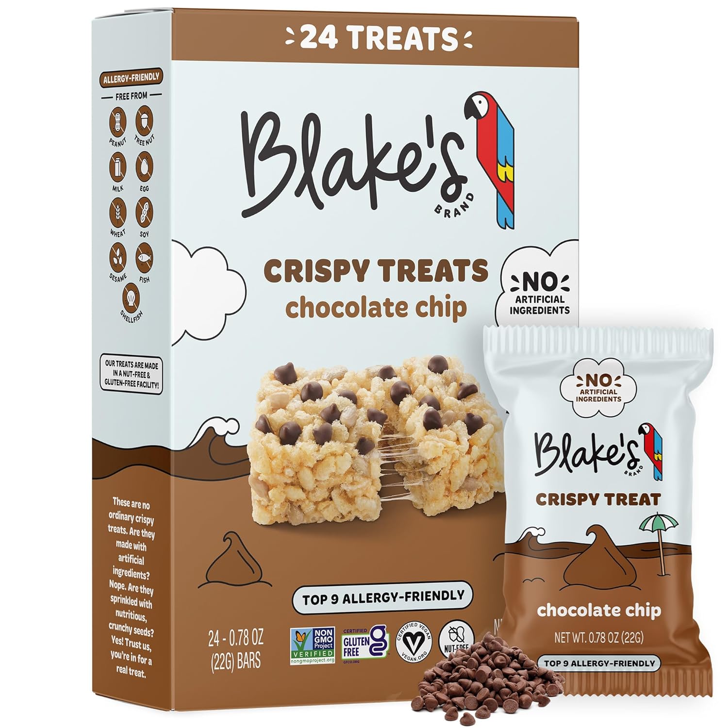 Blake’s Seed Based Crispy Treats – Chocolate Chip (24 Count), Nut Free, Gluten Free, Dairy Free & Vegan, Healthy Snacks for Kids or Adults, School Safe, Low Calorie Soy Free Snack