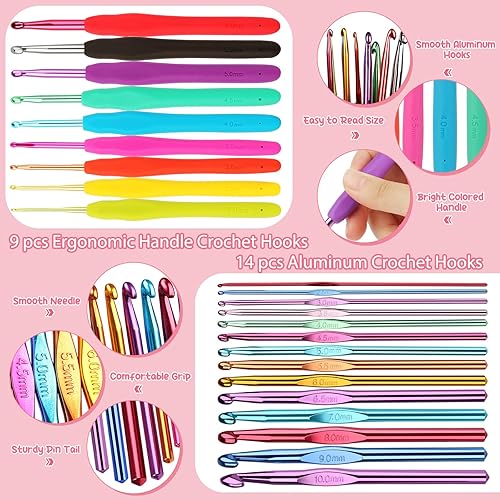 Vista 6 de Aeelike Kits de aprendizaje de ganchillo para principiantes, kit de inicio de ganchillo con todo, hilo acrílico de 1093 yardas para ganchillo, juego