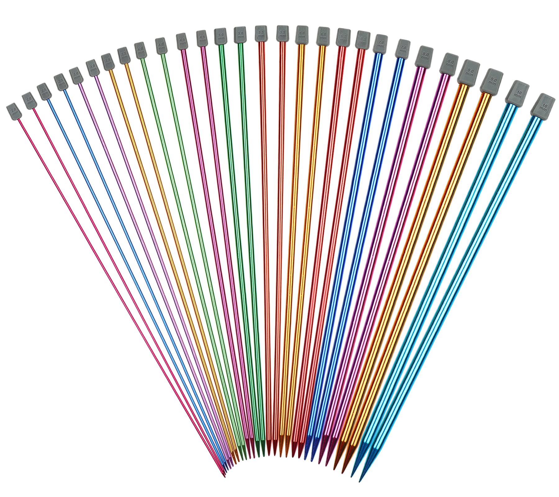 Coopay Long Lightweight Knitting Needles Set for Arthritis Hands - 35cm UK Size, Funky Colored Metal, 14 Pairs of Aluminum - Complete Set