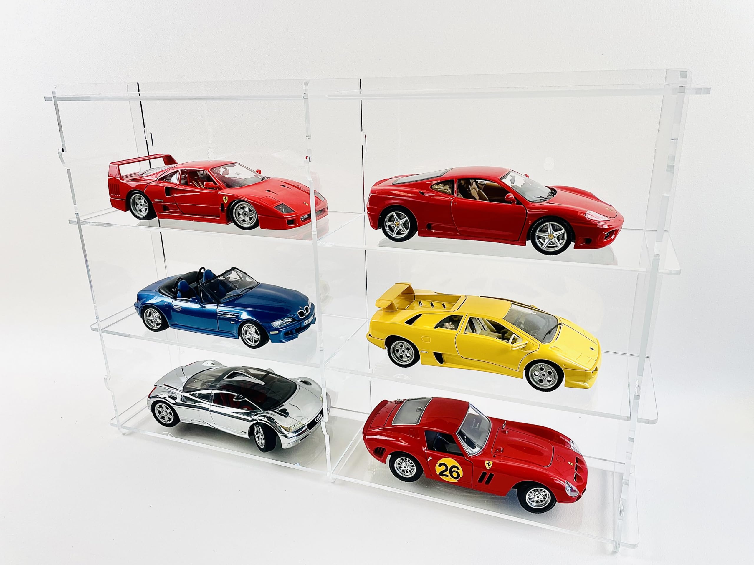 Vitrina de metacrilato, expositor de metacrilato para coches a escala, Colecciones, Vitrina expositora de acrílico transparente, con estantes y puerta antipolvo, medidas 45x66x13 cm (altoxanchoxfondo)