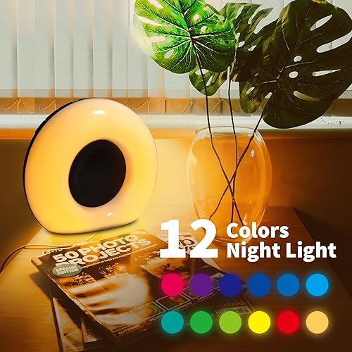 Miniatura 3 de Reloj despertador digital pequeño con salida del sol, para dormitorio, con 2 ajustes de alarma, sonido de luz y despertador, máquina de ruido